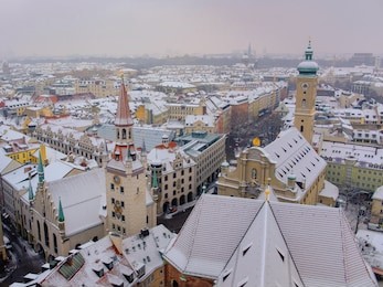 munich in winter, view from the top of st. peter church