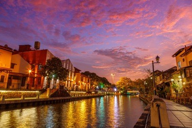 pink sunset over the river in malacca