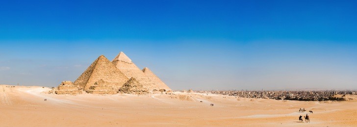 panorama of the area with the great pyramids of giza, egypt