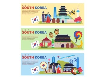 south korea famous tourist destination web ads promotion banner illustration