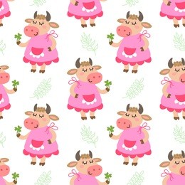 seamless pattern with cute cartoon cow illustration