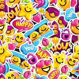 smiley faces sticker emoji love seamless pattern. cartoon vector youth fun message background. 