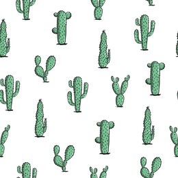 seamless cactus pattern. repeating hand drawn background with cacti in the boho style. trendy vector design