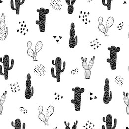 seamless cactus pattern. repeating hand drawn background. black and white cacti print in the scandinavian style. vector