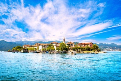 isola dei pescatori, fisherman island in maggiore lake, borromean islands, stresa piedmont italy, europe. long exposure.