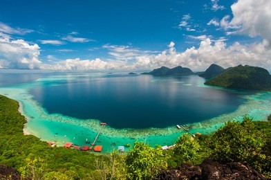 aerial view of tropical island of bohey dulang near sipadan island, sabah borneo, malaysia.