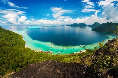 aerial view of tropical island of bohey dulang near sipadan island, sabah borneo, malaysia.