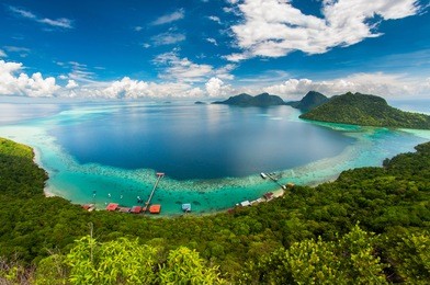aerial view of tropical island of bohey dulang near sipadan island, sabah borneo, malaysia.