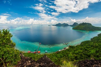 aerial view of tropical island of bohey dulang near sipadan island, sabah borneo, malaysia.