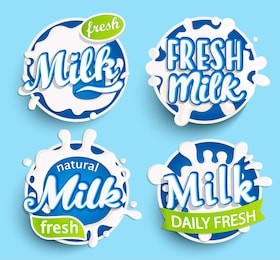 set of different fresh milk logo, labels, splashes and dairy spots for your design, grocery, agriculture store, packaging and advertising. vector illustration.