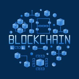 blockchain colored round concept illustration. vector circular block-chain symbol on dark background