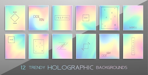 	
vector trendy design with holographic colors, modern design collection. colorful shapes, vibrant texture, hologram gradients, abstract motion for banners, covers, posters, patterns, templates,...
