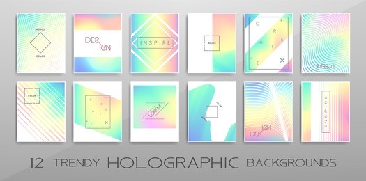 	
vector trendy design with holographic colors, modern design collection. colorful shapes, vibrant texture, hologram gradients, abstract motion for banners, covers, posters, patterns, templates,...