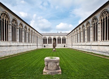 the inner court of campo santo in cathedral square in pisa, italy. also known as camposanto monumentale