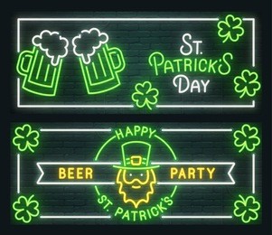 st. patrick's day neon sign. web banner, logo, emblem and label. neon sign, bright signboard, light banner. vector illustration 