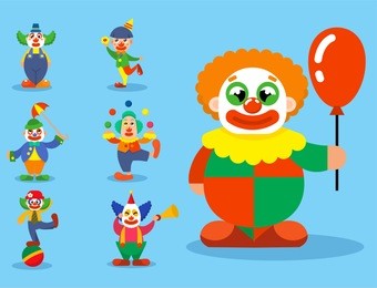clown vector circus man characters performer carnival actor makeup clownery juggling clownish human cartoon illustrations