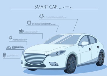 smart or intelligent car vector concept. futuristic automotive technology with autonomous driving, driverless cars. vector illustration. white car.