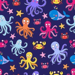 seamless vector pattern with octopus. sea world texture. lovely vector illustration. good for fabric, textile, wrapping paper for children.