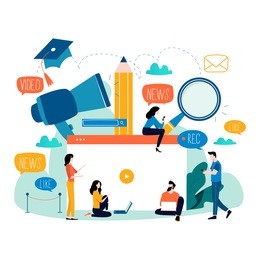 education, video tutorial, webinar, training courses, distance education flat vector illustration. internet studying, e-learning, online education design for mobile and web graphics