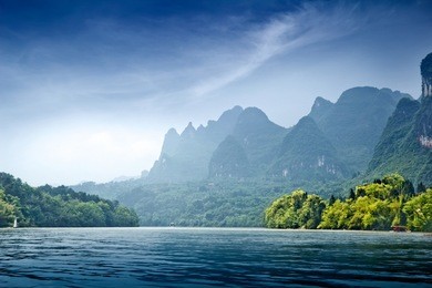 beautiful yu long river karst mountain landscape in yangshuo guilin, china