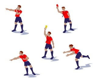 vector illustration from soccer referees, football referees in actions. flat design people characters.