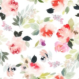 seamless summer pattern with watercolor flowers handmade. white background