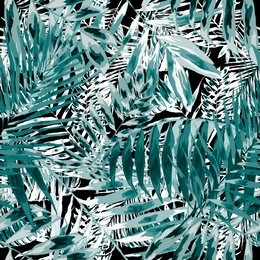 watercolor seamless pattern with tropical leaves: palms, monstera, passion fruit. beautiful allover print with hand drawn exotic plants. swimwear botanical design. vector.
