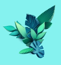 composition of 3d stylized leaves