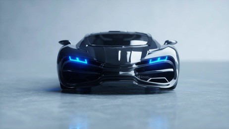 black futuristic electric car with blue light. concept of future. 3d rendering.