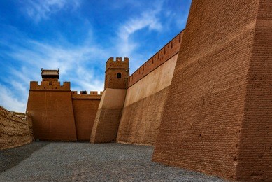 a section of reconstructed wall at the overhanging (xuanbi) great wall, jiayuguan 