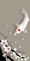 carp and sakura. the vector illustration of sakura branch and sacred japanese koi fish.