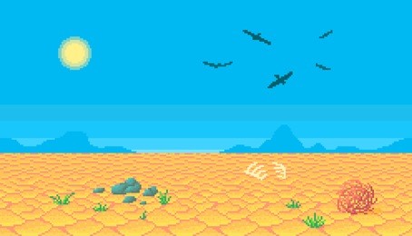 pixel art desert seamless background. vector illustration.