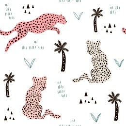 seamless pattern with hand drawn leopards. creative modern texture for fabric, wrapping, textile, wallpaper, apparel. vector illustration