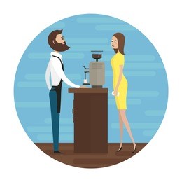 barista at coffee shop. barista making a cup of coffee. friendly barista at work. 