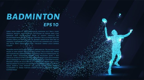 badminton consists of particles. badminton consists of dots and circles. blue badminton on dark background
