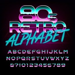 80's retro alphabet font. metal effect letters and numbers. stock vector typeface for any typography design.