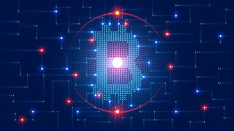 symbol bitcoin. technology digital background. business concept. mining bitcoins.