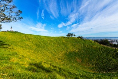 mt eden crater and view to auckland new zealand; lovely morning time; walking track around the crater.
