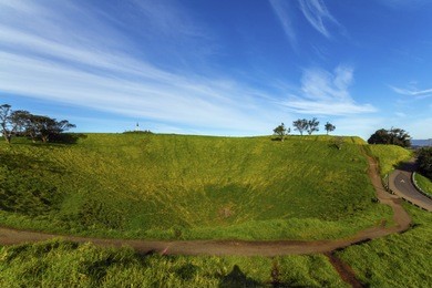 mt eden crater and view to auckland new zealand; lovely morning time; walking track around the crater.