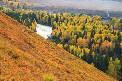 the water curve in kanas lake xinjiang, china,asia.