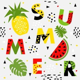 trendy seamless, memphis style watermelon and pineapple geometric pattern, vector illustration with line elements and  geometric figures. design backgrounds for brochure and promotion 