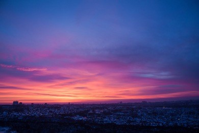 panoramic view from the window. dawn in the city