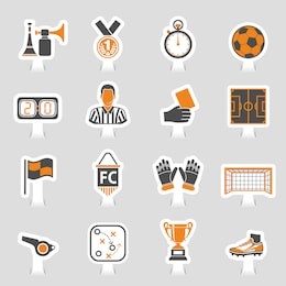 soccer and football icon sticker set for flyer, poster, web site. vector illustration