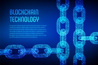 block chain. crypto currency. blockchain concept. 3d wireframe chain with digital blocks. editable cryptocurrency template. stock vector illustration