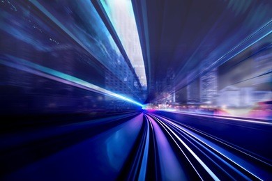 in front of moving train on city 