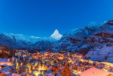 early morning landscape view on zermatt city village  valley and matterhorn peak in the morning, switzerland