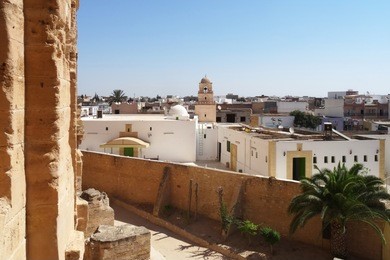 beautiful top view of the old town district in the city of sousse, tunisia. 