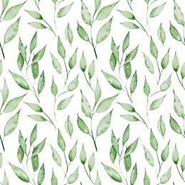 seamless pattern with green watercolor leaves. summer hand drawn illustration