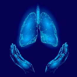 world tuberculosis day poster human lungs in hands blue background. tb awareness health care medicine center. medical solidarity day concept low poly polygonal triangle line. vector illustration.