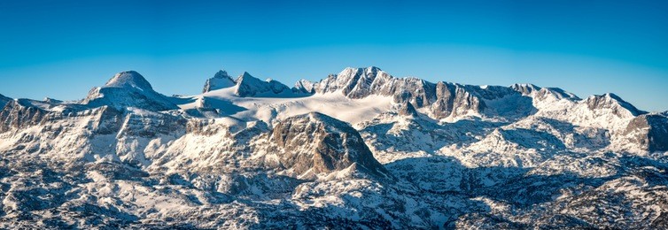 the dachstein is the highest mountain of upper austria. here you can see its glacier from the krippenstein peak